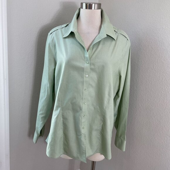Coldwater Creek Womens XL No Iron Long Sleeve Button Up Shirt Light Green Blouse - Picture 1 of 10